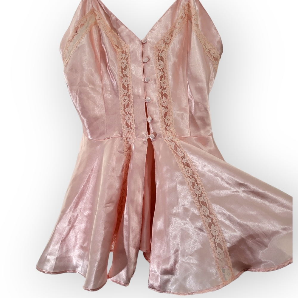 Victoria's Secret Vintage Gold Label Pink Lace Button Front Night Gown Top P/XS - Picture 4 of 5